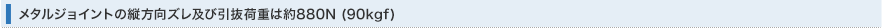 メタルジョイントの縦方向ズレ及び引抜荷重は約880N (90kgf)
